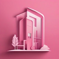 a 3d paper house on a pink background